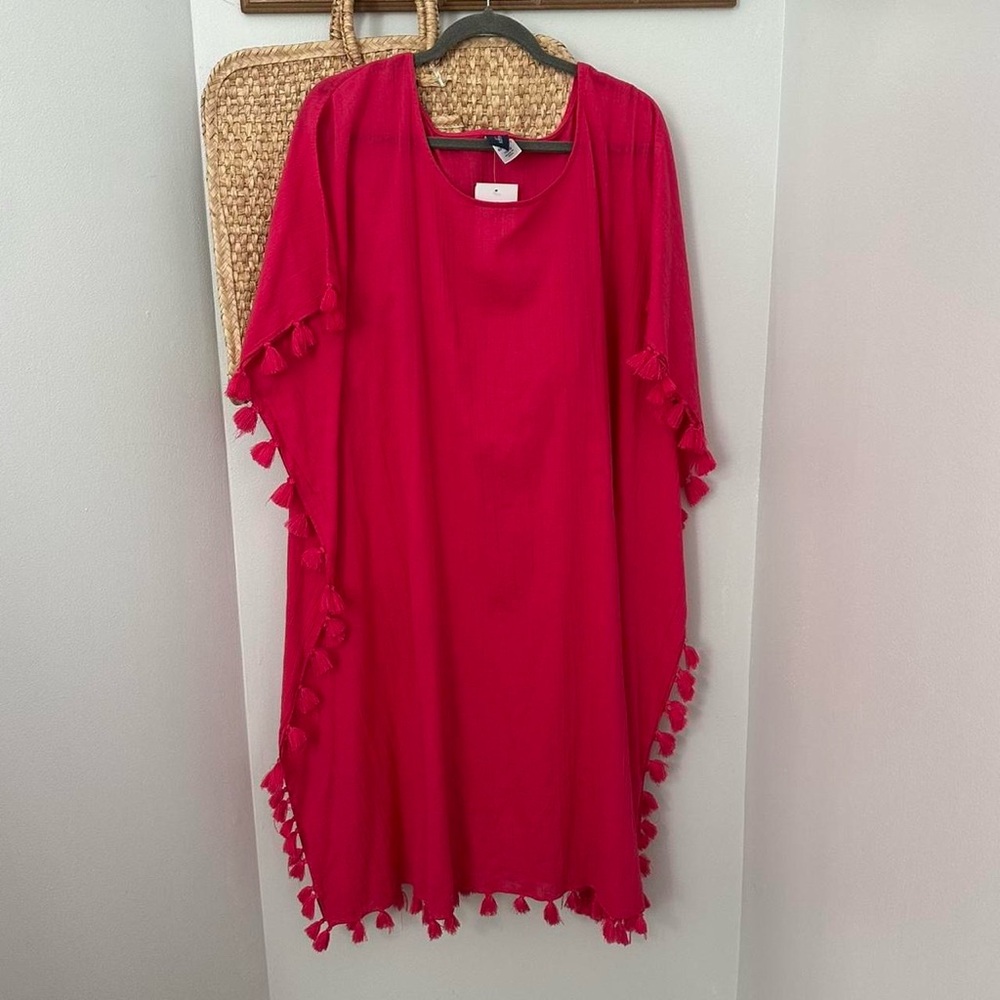 NWT Swimsuits for all Everly pink tassel caftan/kaftan/ Pom Pom tunic dress